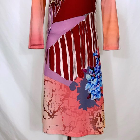 SAVE THE QUEEN Capri Print Jersey Knit 3/4 Sleeve Dress Sz S - Picture 8 of 15